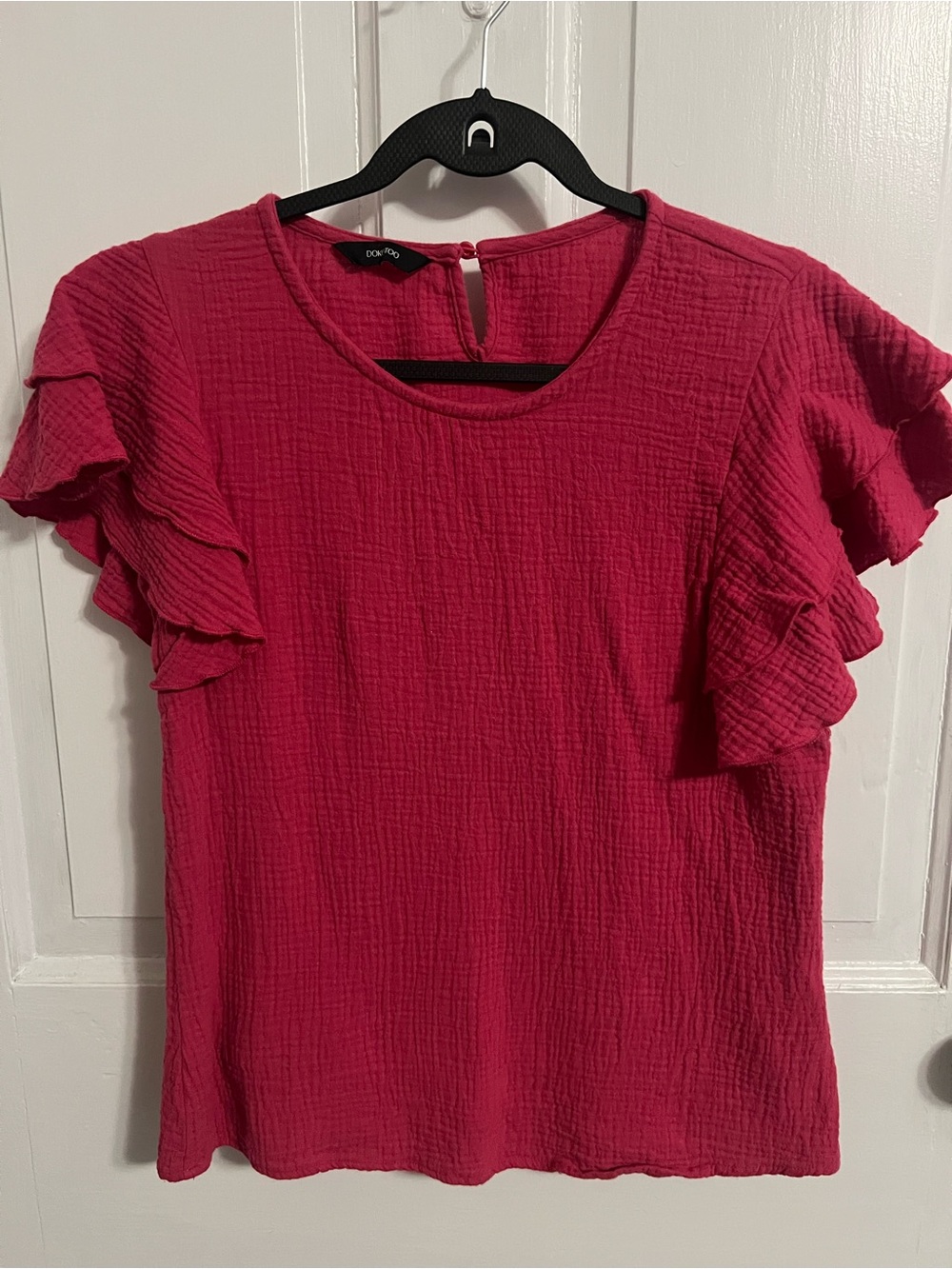 DOKOTOO Ruffle Sleeve Cotton Blouse in Pink Size Small